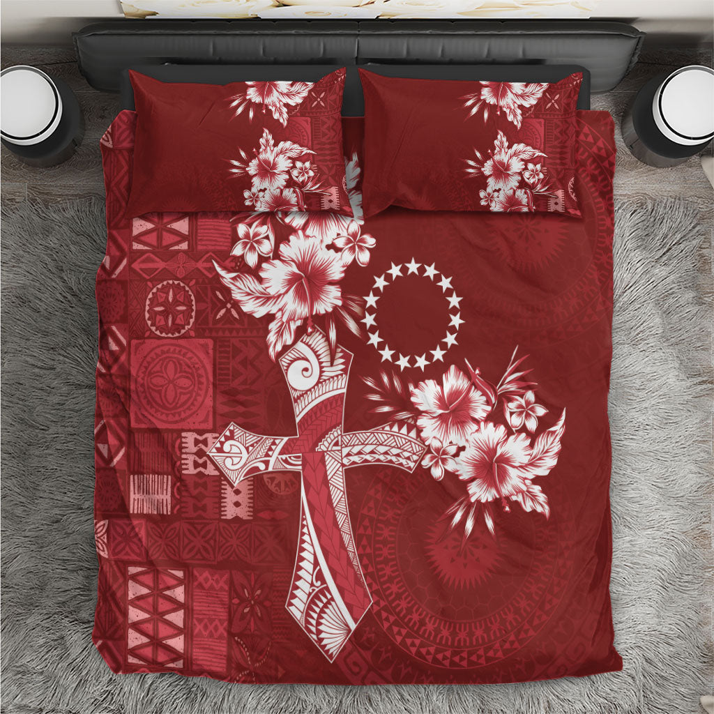 Kia Orana Cook Islands Tapa Floral With Cross Bedding Set Crimson Red
