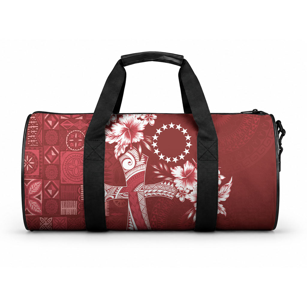 Kia Orana Cook Islands Tapa Floral With Cross Duffle Bag Crimson Red LT7 One size Crimson Red - Polynesian Pride