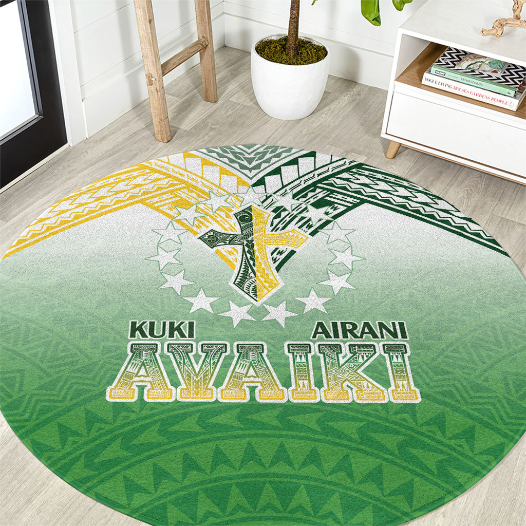 Cook Islands Rugby Medallion Of Stars Round Carpet Kuki Airani Avaiki LT7 White Green - Polynesian Pride
