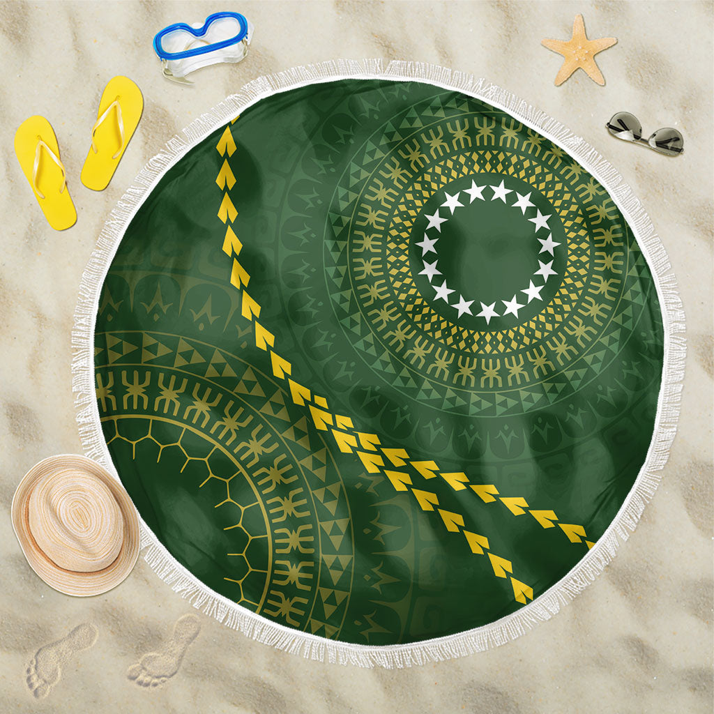 Cook Islands Rugby Beach Blanket Kuki Tapa Motifs - Medallion Of Stars LT7 One Size 150cm Dark Green - Polynesian Pride