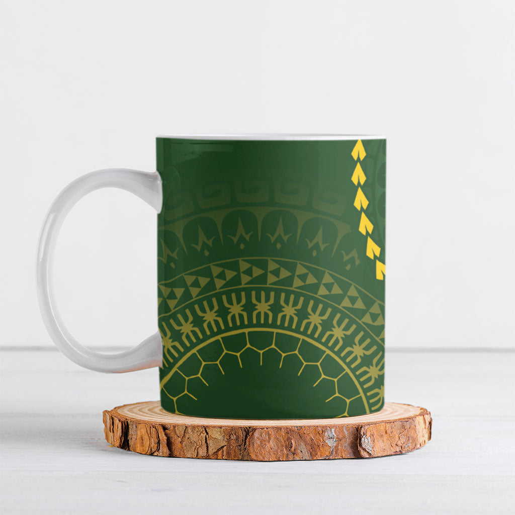 Cook Islands Rugby Ceramic Mug Kuki Tapa Motifs - Medallion Of Stars LT7 Dark Green - Polynesian Pride