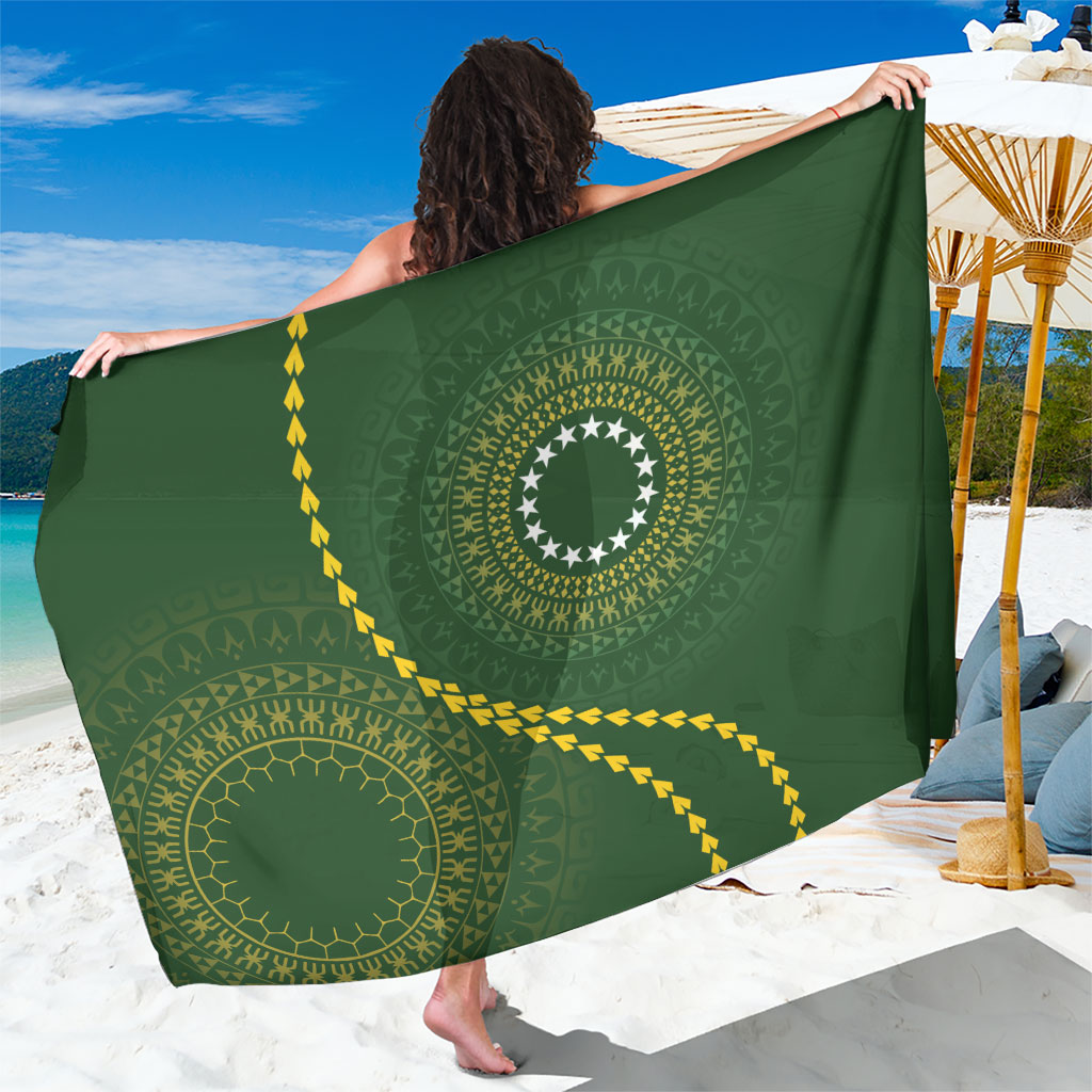 Cook Islands Rugby Sarong Kuki Tapa Motifs - Medallion Of Stars LT7 One Size 44 x 66 inches Dark Green - Polynesian Pride