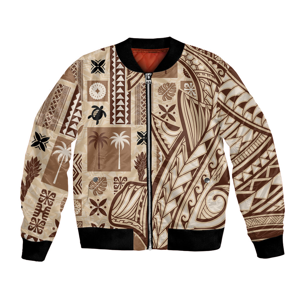 Samoa Tapa Bomber Jacket Siapo Mix Tatau Patterns LT7 Unisex Beige - Polynesian Pride