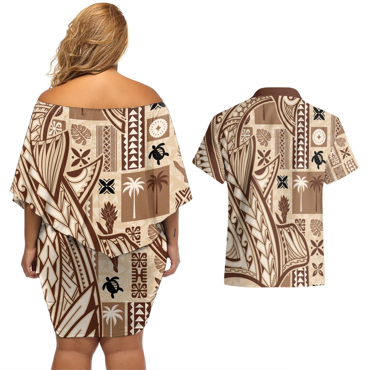 samoa-tapa-couples-matching-off-shoulder-short-dress-and-hawaiian-shirt-siapo-mix-tatau-patterns