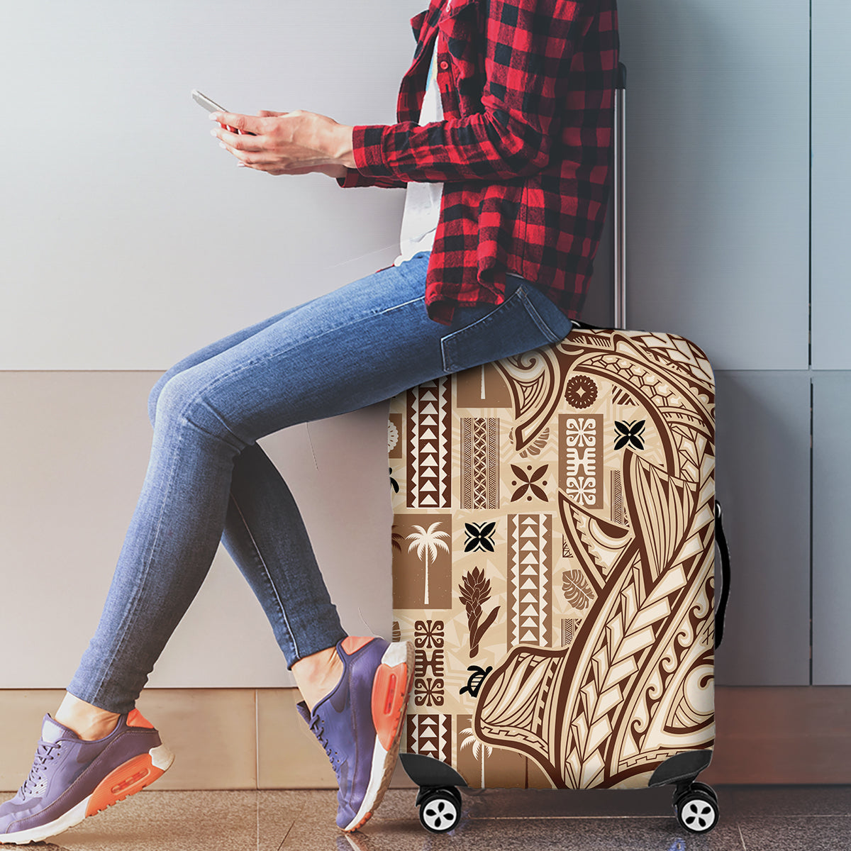 Samoa Tapa Luggage Cover Siapo Mix Tatau Patterns LT7 - Polynesian Pride