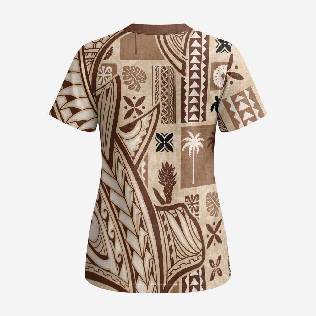 Samoa Tapa Scrub Top Siapo Mix Tatau Patterns LT7 - Polynesian Pride