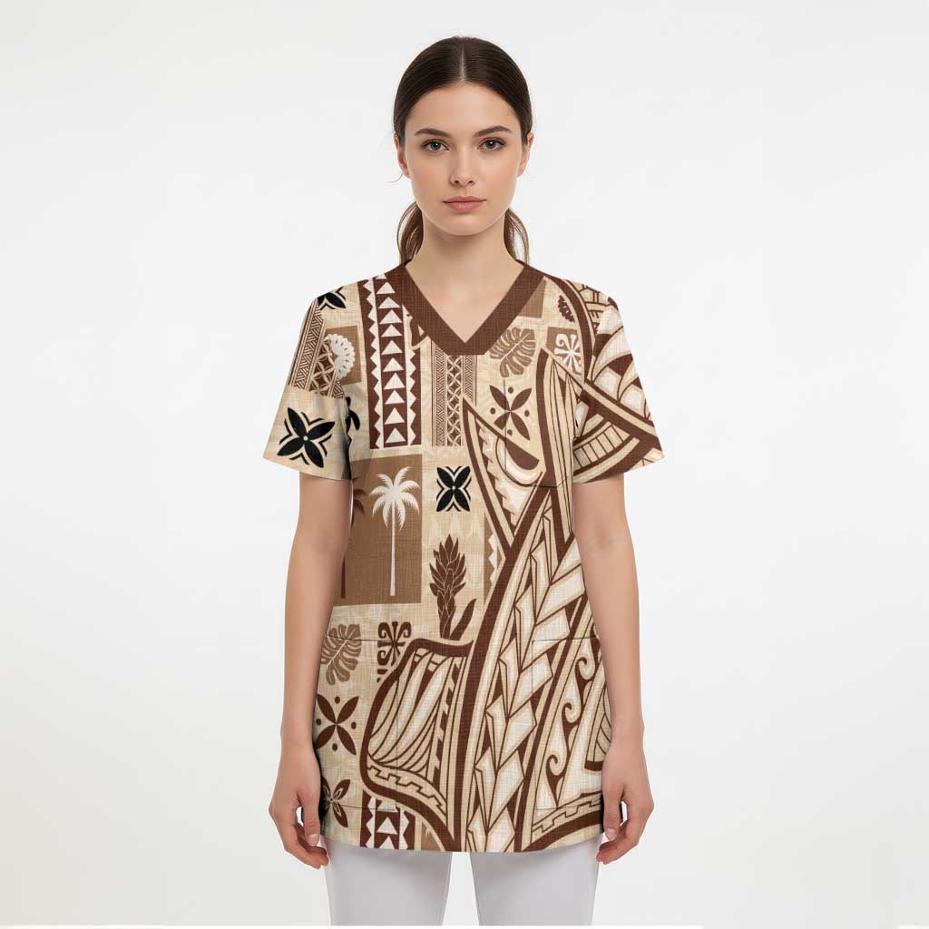 Samoa Tapa Scrub Top Siapo Mix Tatau Patterns LT7 - Polynesian Pride