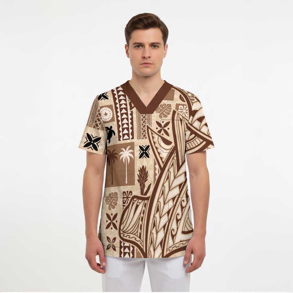 Samoa Tapa Scrub Top Siapo Mix Tatau Patterns LT7 - Polynesian Pride