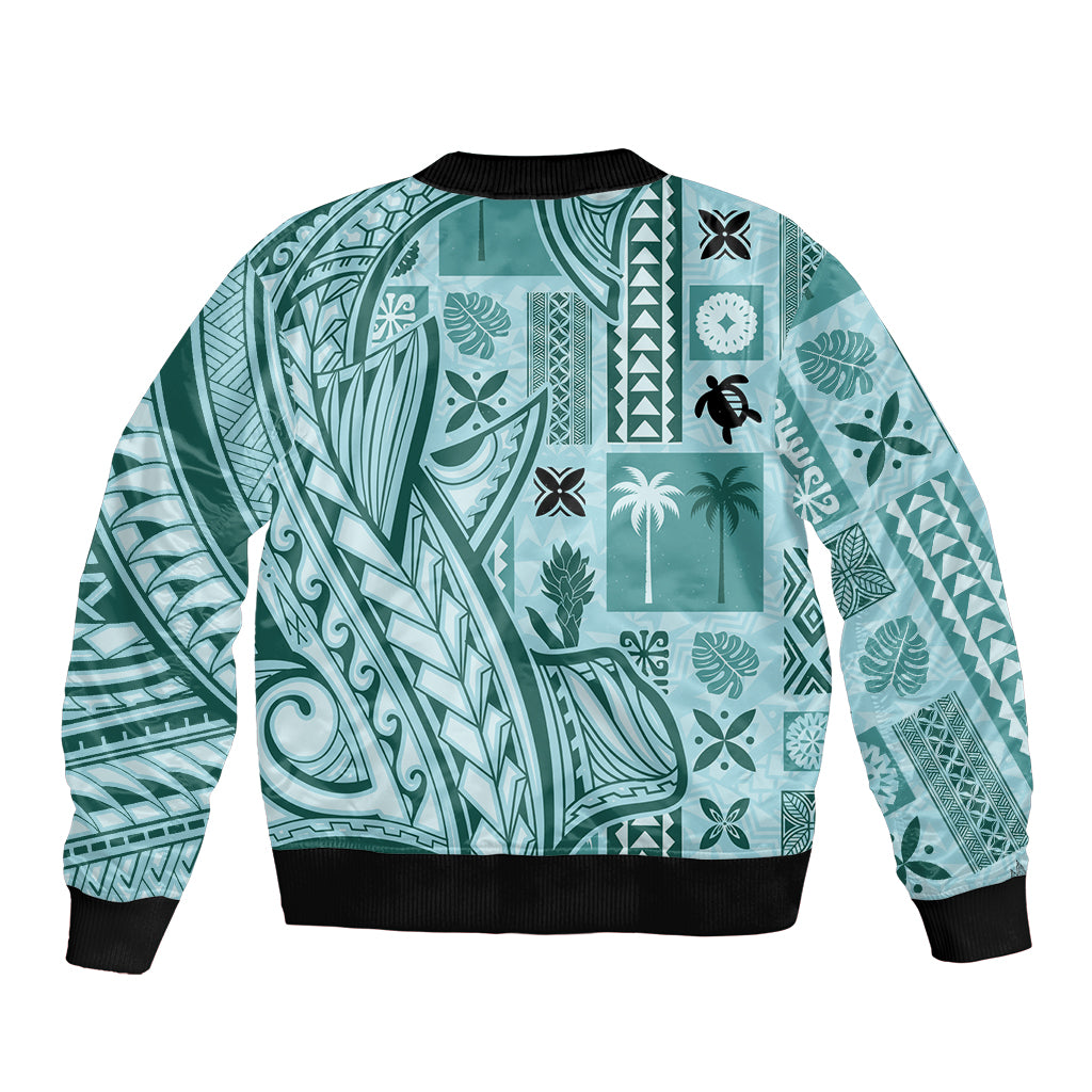 Samoa Tapa Bomber Jacket Siapo Mix Tatau Patterns - Teal LT7 - Polynesian Pride