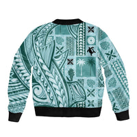 Samoa Tapa Bomber Jacket Siapo Mix Tatau Patterns - Teal LT7 - Polynesian Pride
