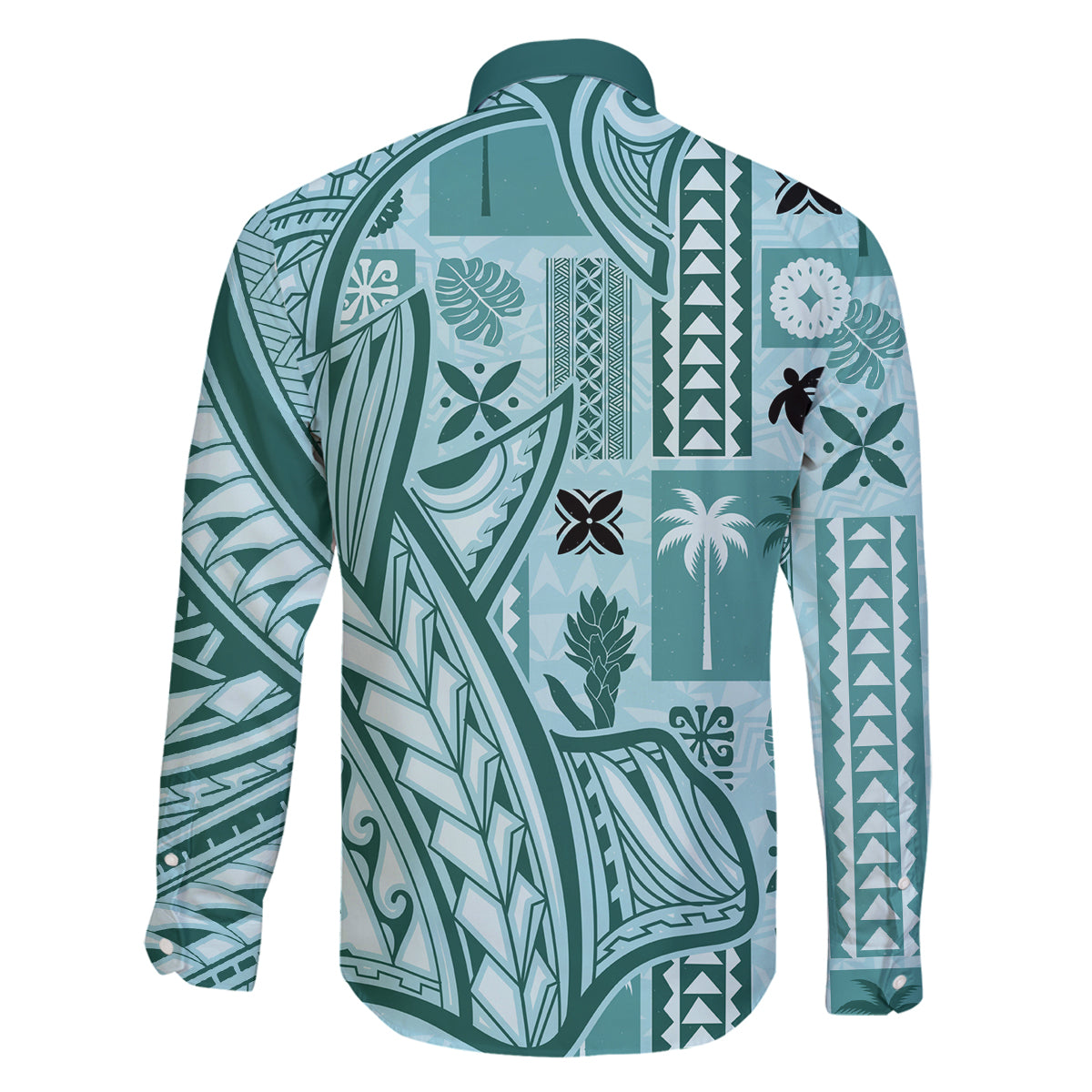 Samoa Tapa Family Matching Long Sleeve Bodycon Dress and Hawaiian Shirt Siapo Mix Tatau Patterns - Teal LT7 - Polynesian Pride
