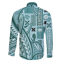 Samoa Tapa Family Matching Long Sleeve Bodycon Dress and Hawaiian Shirt Siapo Mix Tatau Patterns - Teal LT7 - Polynesian Pride