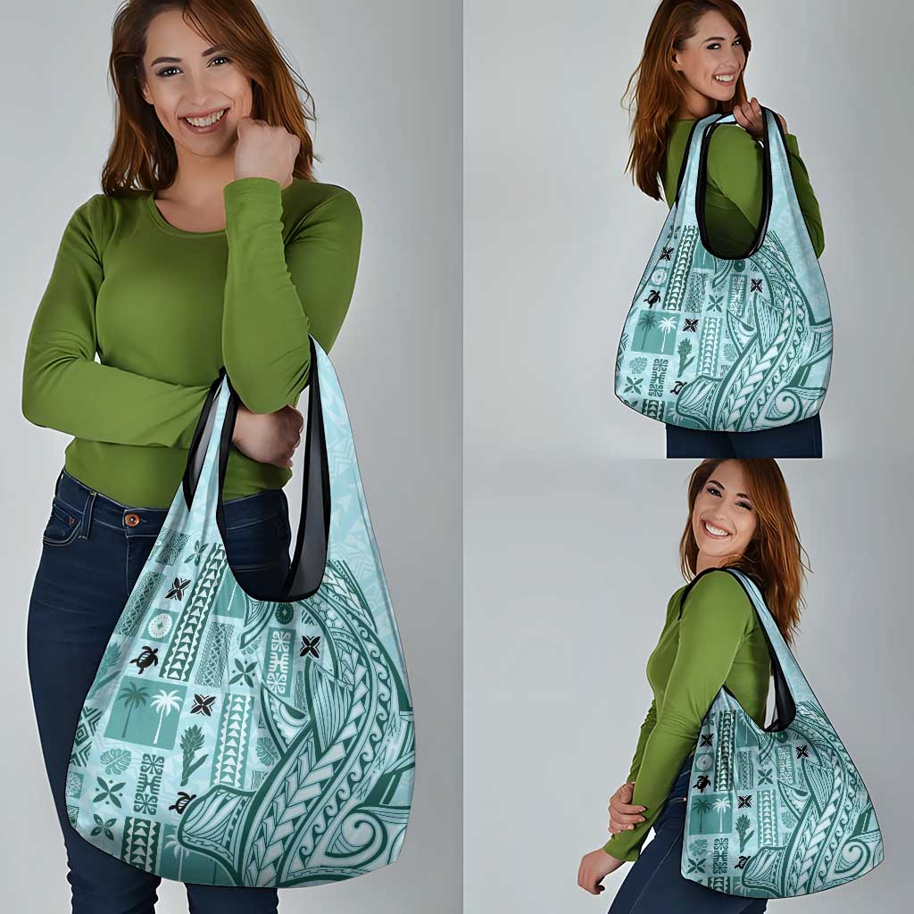 Samoa Tapa Grocery Bag Siapo Mix Tatau Patterns - Teal