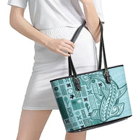 Samoa Tapa Leather Tote Bag Siapo Mix Tatau Patterns - Teal LT7 - Polynesian Pride