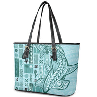 Samoa Tapa Leather Tote Bag Siapo Mix Tatau Patterns - Teal LT7 - Polynesian Pride