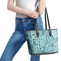 Samoa Tapa Leather Tote Bag Siapo Mix Tatau Patterns - Teal LT7 - Polynesian Pride