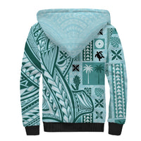 Samoa Tapa Sherpa Hoodie Siapo Mix Tatau Patterns - Teal LT7 - Polynesian Pride