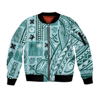 Samoa Tapa Sleeve Zip Bomber Jacket Siapo Mix Tatau Patterns - Teal LT7 Unisex Teal - Polynesian Pride