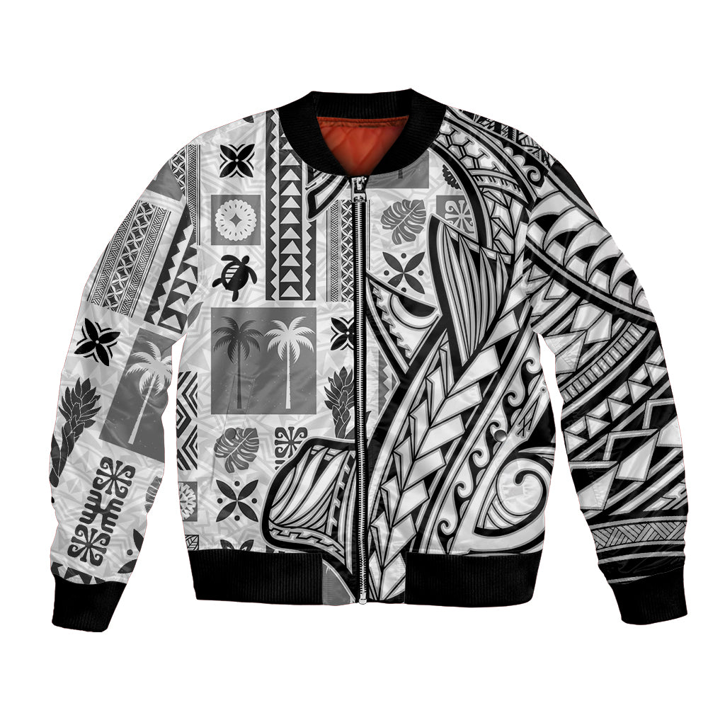 Samoa Tapa Bomber Jacket Siapo Mix Tatau Patterns - White LT7 Unisex White - Polynesian Pride
