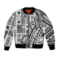 Samoa Tapa Bomber Jacket Siapo Mix Tatau Patterns - White LT7 Unisex White - Polynesian Pride