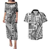 Samoa Tapa Couples Matching Puletasi Dress and Hawaiian Shirt Siapo Mix Tatau Patterns - White LT7 White - Polynesian Pride