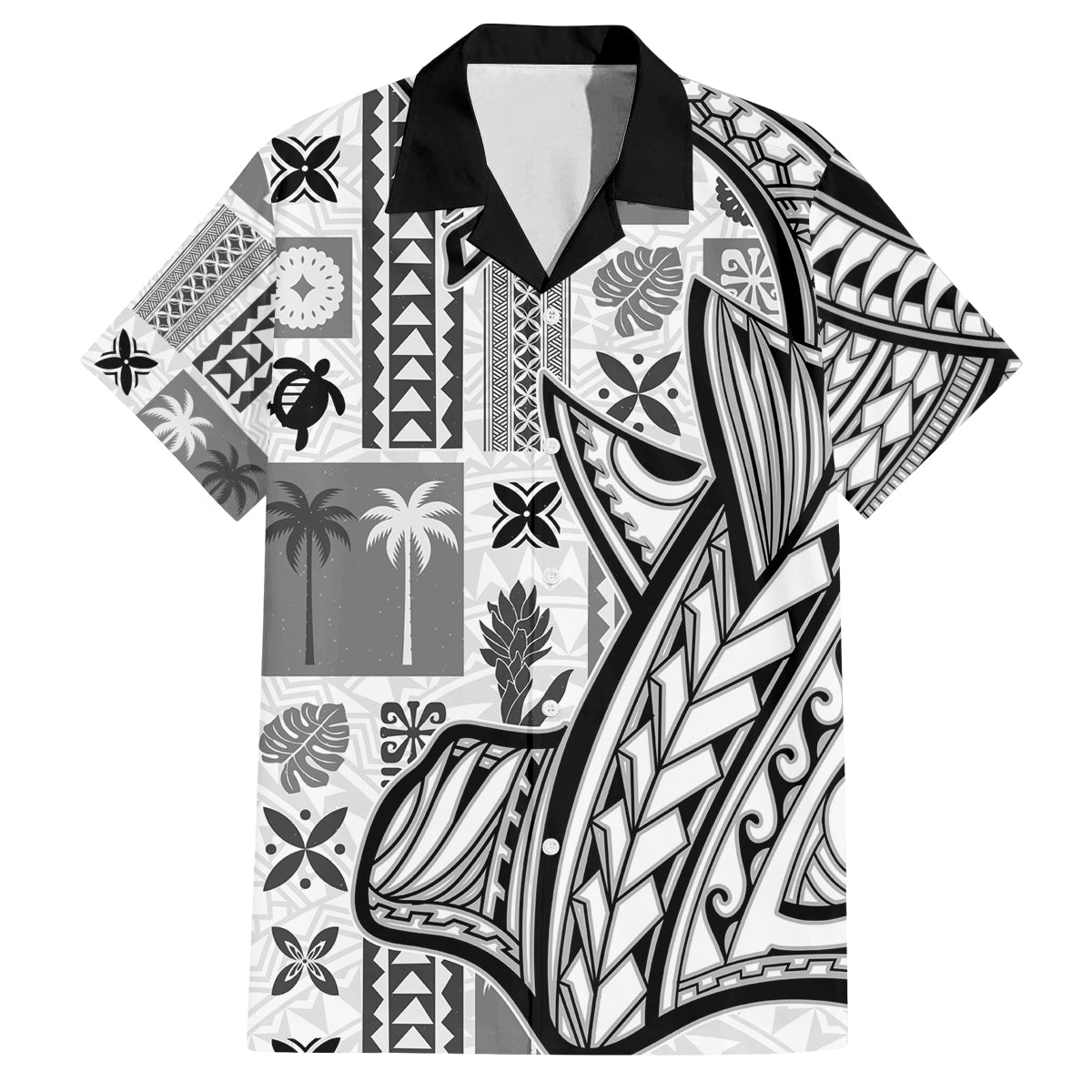 Samoa Tapa Family Matching Long Sleeve Bodycon Dress and Hawaiian Shirt Siapo Mix Tatau Patterns - White LT7 Dad's Shirt - Short Sleeve White - Polynesian Pride