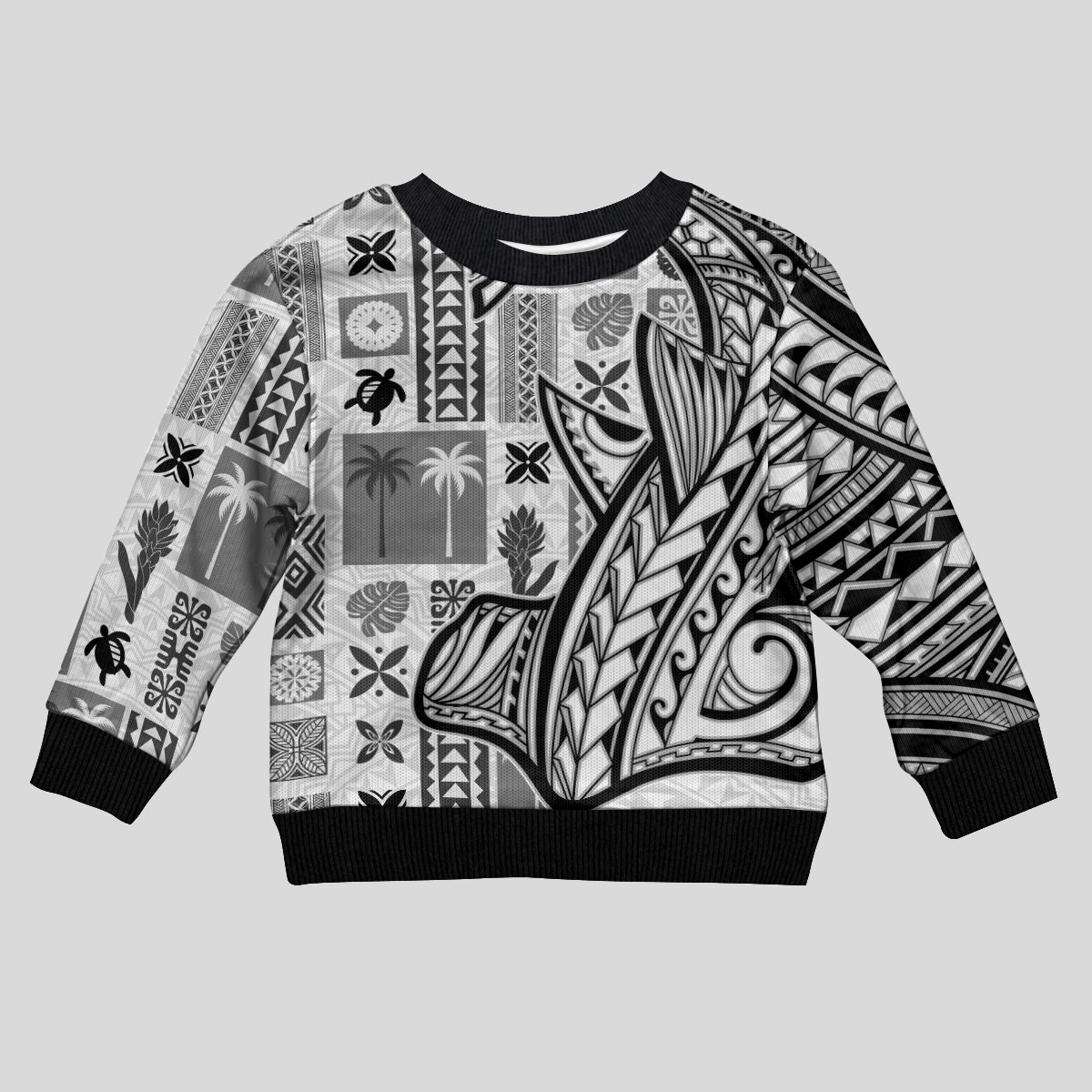 Samoa Tapa Kid Ugly Christmas Sweater Siapo Mix Tatau Patterns - White LT7 Kid White - Polynesian Pride