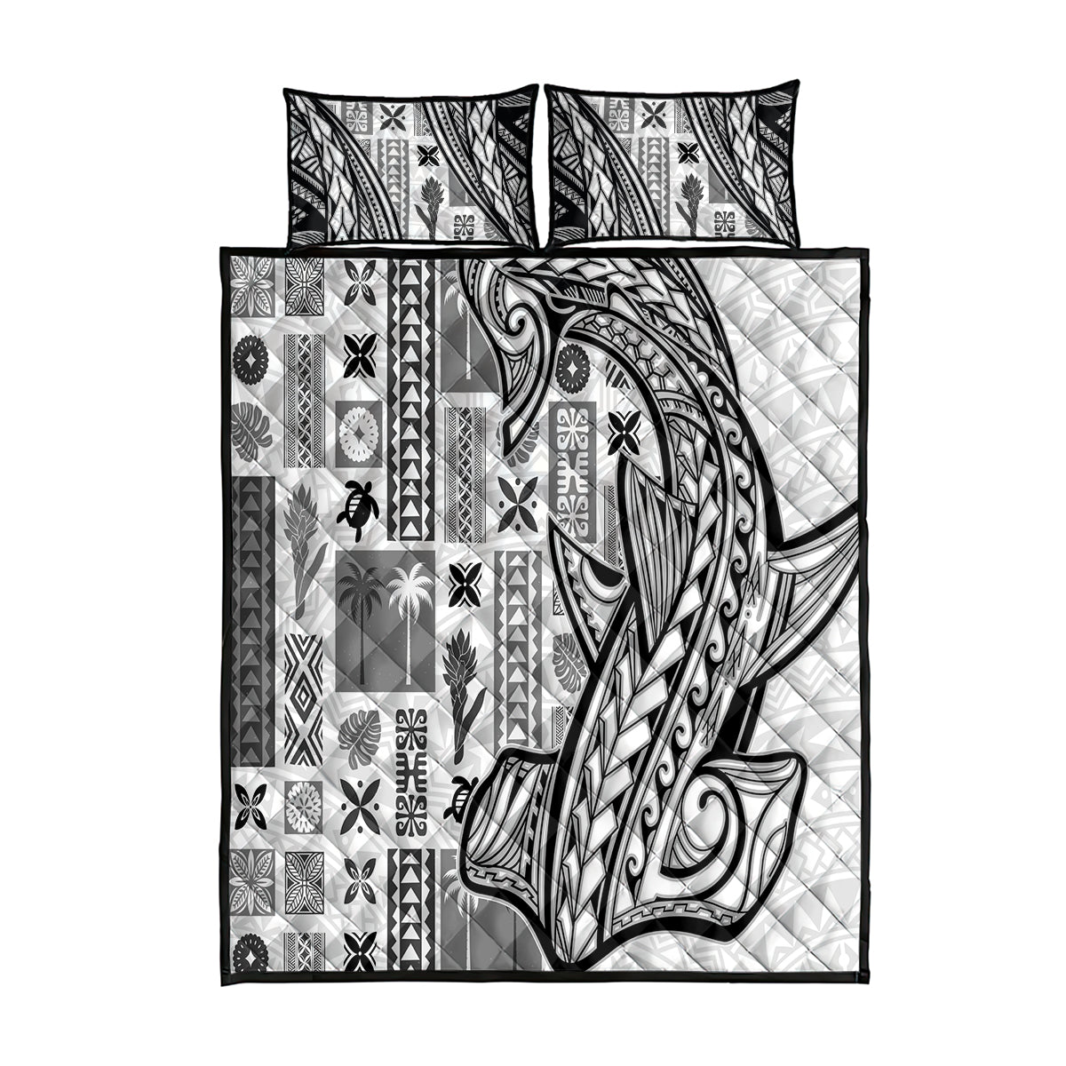 Samoa Tapa Quilt Bed Set Siapo Mix Tatau Patterns - White LT7 White - Polynesian Pride