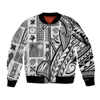 Samoa Tapa Sleeve Zip Bomber Jacket Siapo Mix Tatau Patterns - White LT7 Unisex White - Polynesian Pride