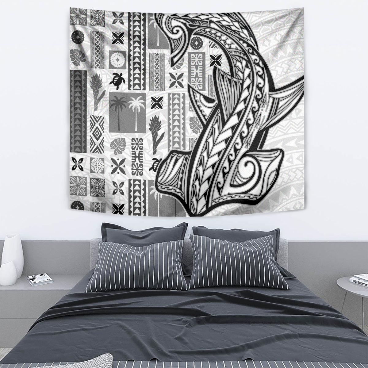 Samoa Tapa Tapestry Siapo Mix Tatau Patterns - White LT7 - Polynesian Pride