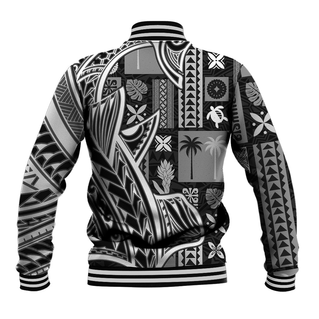 Samoa Tapa Baseball Jacket Siapo Mix Tatau Patterns - Black LT7 - Polynesian Pride