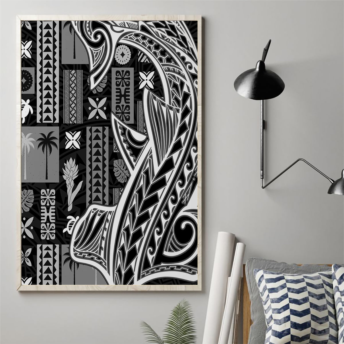 Samoa Tapa Canvas Wall Art Siapo Mix Tatau Patterns - Black LT7 - Polynesian Pride