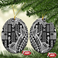 Samoa Tapa Ceramic Ornament Siapo Mix Tatau Patterns - Black LT7 Oval Black - Polynesian Pride