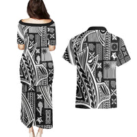Samoa Tapa Couples Matching Puletasi Dress and Hawaiian Shirt Siapo Mix Tatau Patterns - Black LT7 - Polynesian Pride