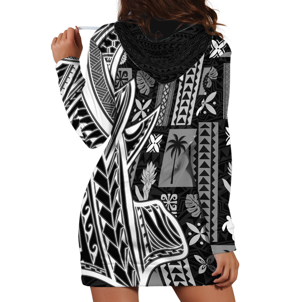 Samoa Tapa Hoodie Dress Siapo Mix Tatau Patterns - Black LT7 - Polynesian Pride