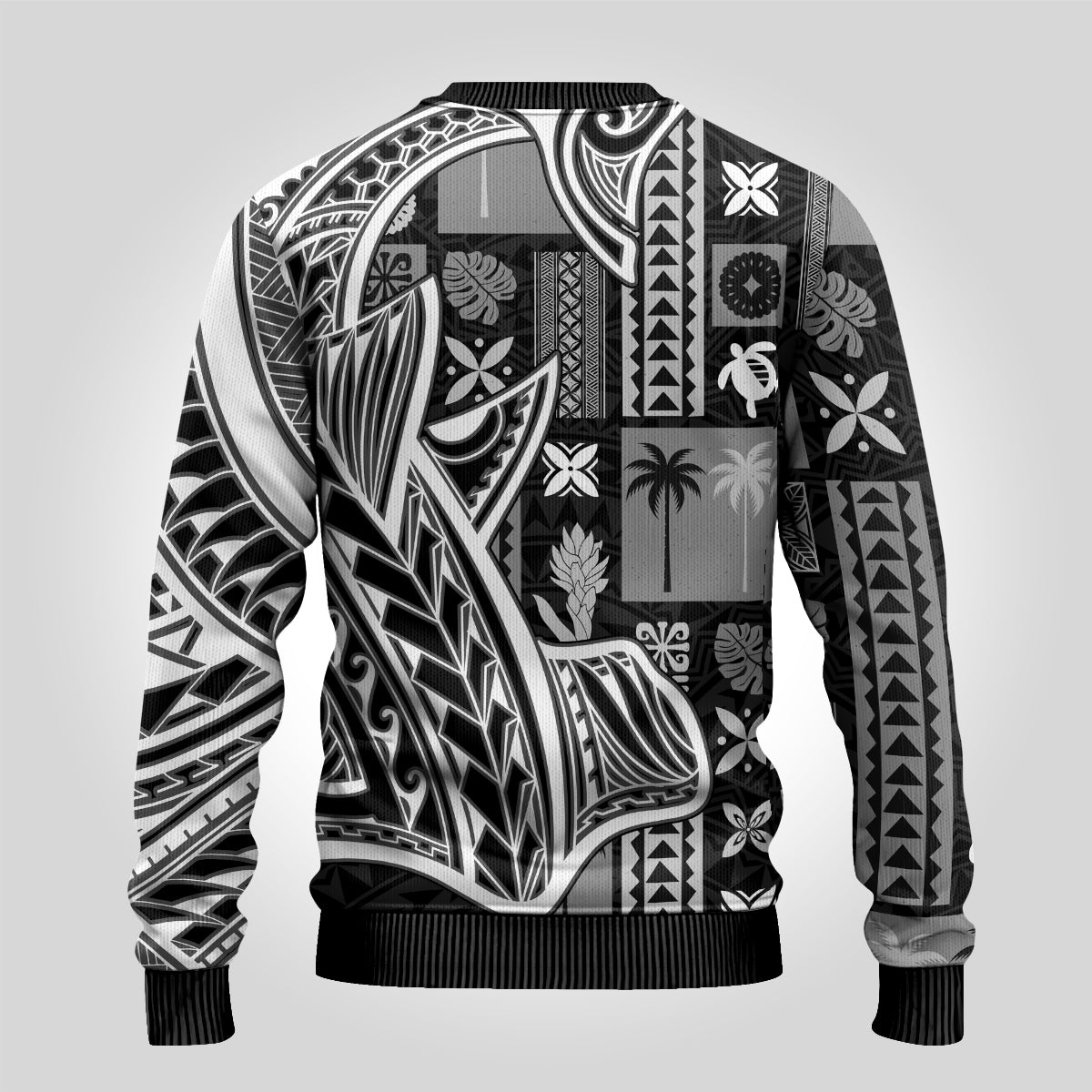 Samoa Tapa Ugly Christmas Sweater Siapo Mix Tatau Patterns - Black LT7 - Polynesian Pride