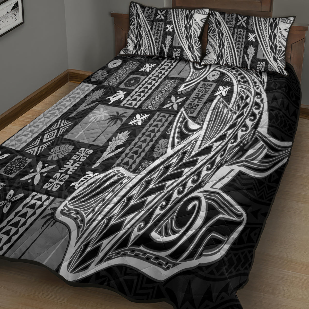 Samoa Tapa Quilt Bed Set Siapo Mix Tatau Patterns - Black LT7 - Polynesian Pride