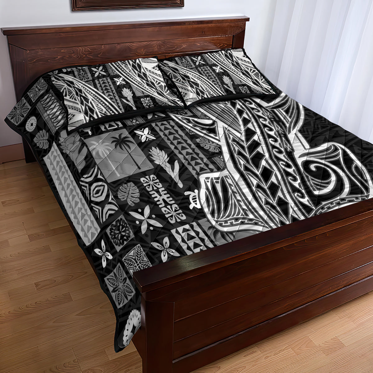 Samoa Tapa Quilt Bed Set Siapo Mix Tatau Patterns - Black LT7 - Polynesian Pride