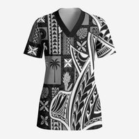 Samoa Tapa Scrub Top Siapo Mix Tatau Patterns - Black LT7 Adult Black - Polynesian Pride