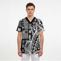 Samoa Tapa Scrub Top Siapo Mix Tatau Patterns - Black LT7 - Polynesian Pride