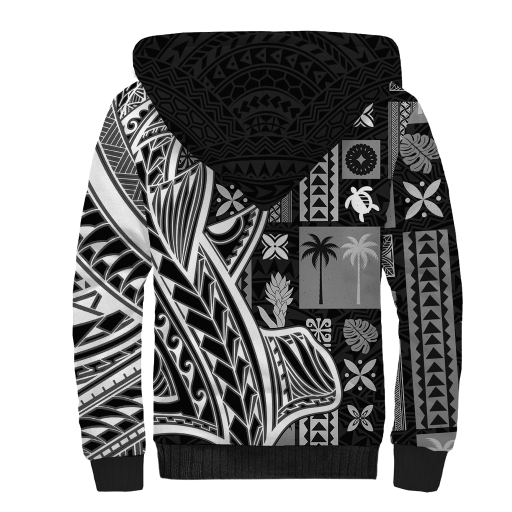 Samoa Tapa Sherpa Hoodie Siapo Mix Tatau Patterns - Black LT7 - Polynesian Pride