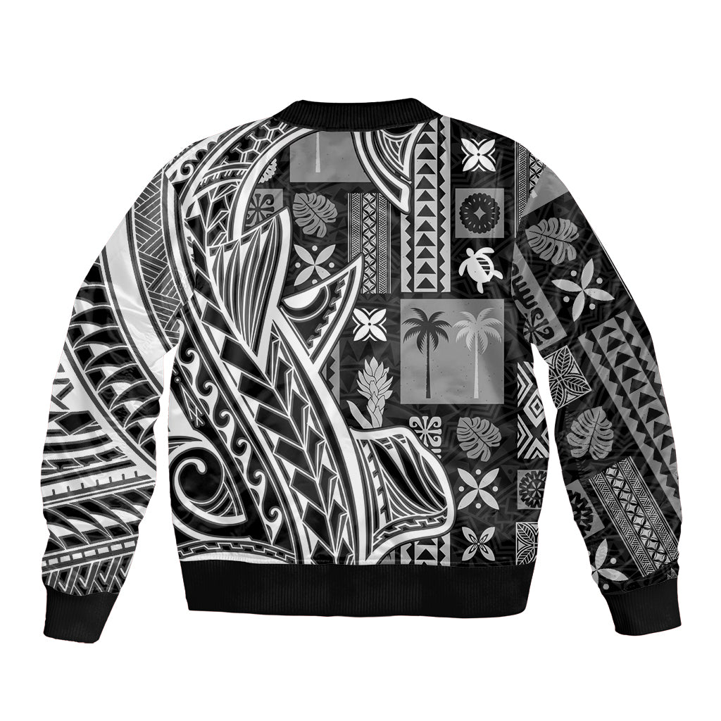 Samoa Tapa Sleeve Zip Bomber Jacket Siapo Mix Tatau Patterns - Black LT7 - Polynesian Pride