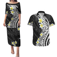 Hawaii Aloha Couples Matching Puletasi Dress and Hawaiian Shirt Plumeria Vintage - Black LT7 Black - Polynesian Pride