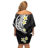 Hawaii Aloha Family Matching Off Shoulder Short Dress and Hawaiian Shirt Plumeria Vintage - Black LT7 - Polynesian Pride