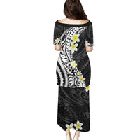 Hawaii Aloha Family Matching Puletasi Dress and Hawaiian Shirt Plumeria Vintage - Black LT7 - Polynesian Pride