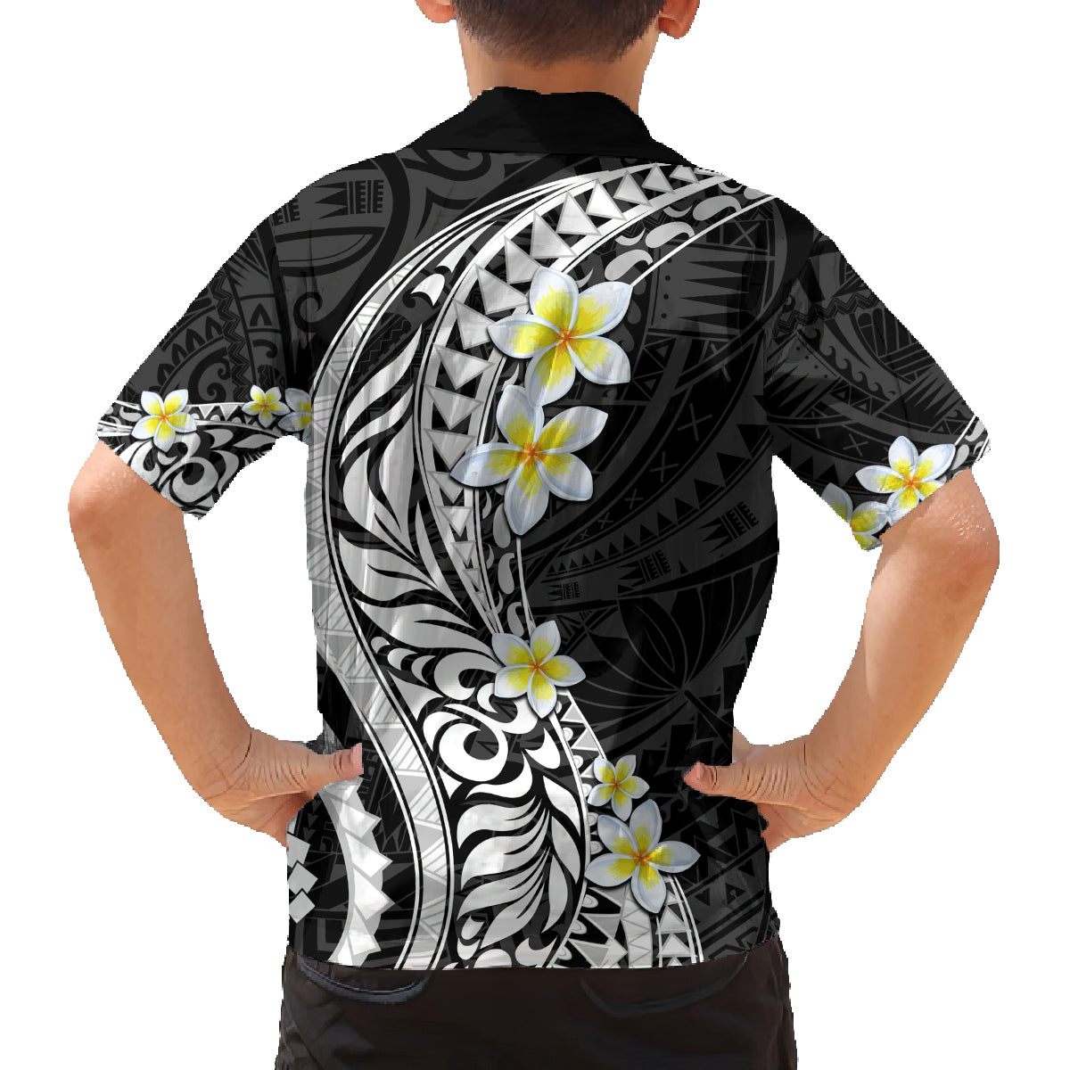 Hawaii Aloha Family Matching Tank Maxi Dress and Hawaiian Shirt Plumeria Vintage - Black LT7 - Polynesian Pride
