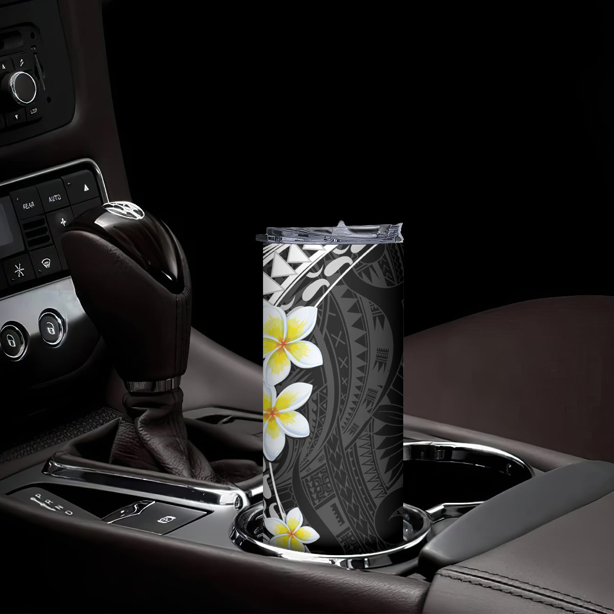 Hawaii Aloha Skinny Tumbler Plumeria Vintage - Black