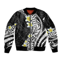 Hawaii Aloha Sleeve Zip Bomber Jacket Plumeria Vintage - Black LT7 Unisex Black - Polynesian Pride