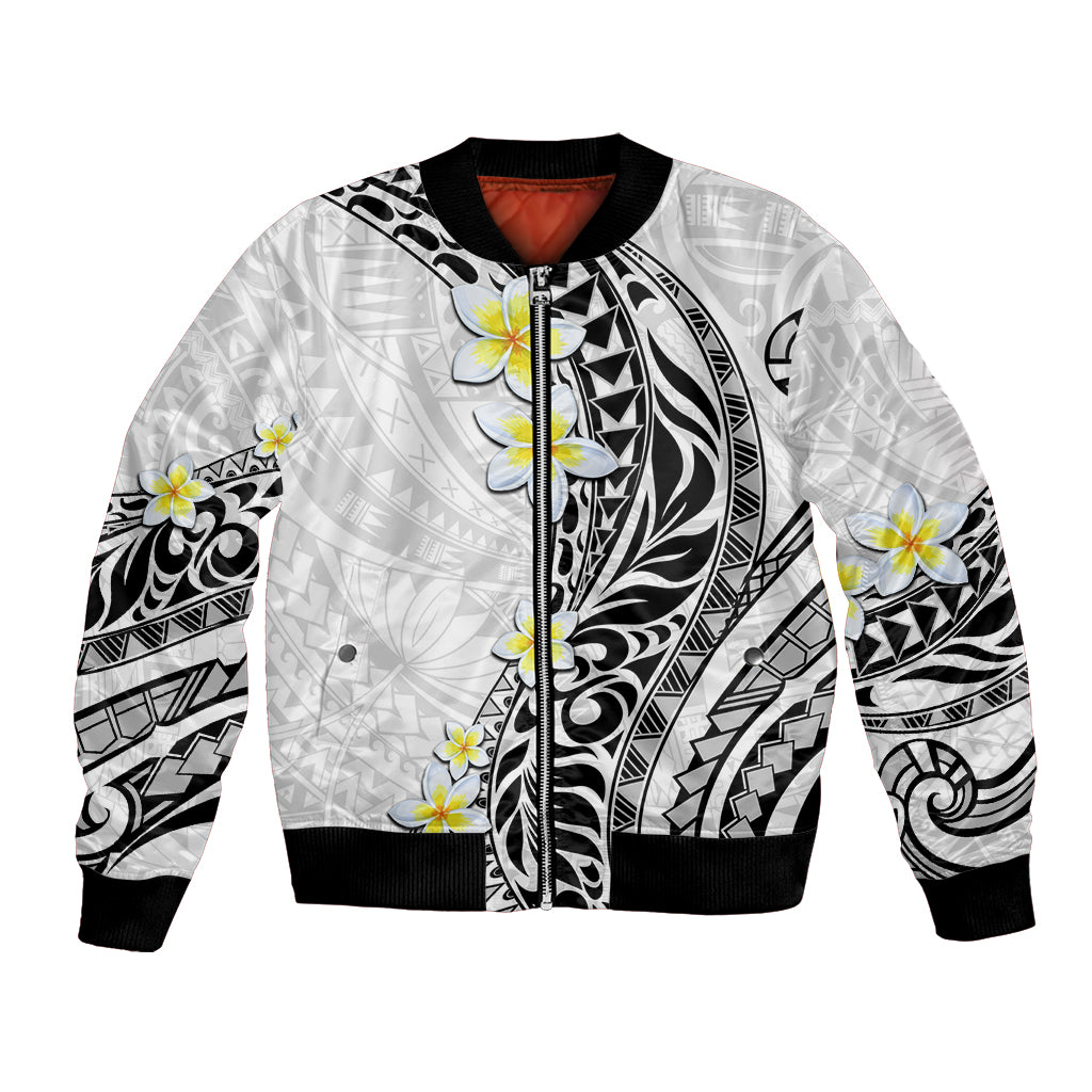 Hawaii Aloha Bomber Jacket Plumeria Vintage - White LT7 Unisex White - Polynesian Pride