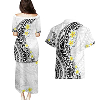 Hawaii Aloha Couples Matching Puletasi Dress and Hawaiian Shirt Plumeria Vintage - White LT7 - Polynesian Pride